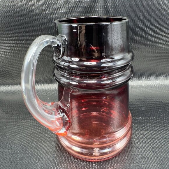 TARNOWIEC Poland Large Ruby Red Glass Beer Stein Jug With Clear Handle Vase VTG - Picture 14 of 15